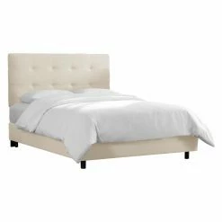 Promo ⭐ California King Skyline Furniture Button Tufted Linen Low Profile Upholstered Bed 💯
