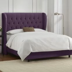 Cheapest ✨ Skyline Furniture California King Tufted Wingback Velvet Upholstered Bed 👏