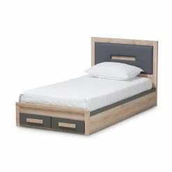 Outlet 🧨 Twin Baxton Studio Pandora Modern And Contemporary Dark Gray And Light Brown Two-Tone 2-Drawer Storage Platform Bed 👍