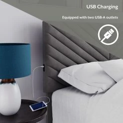 Top 10 🛒 Queen Hillsdale Furniture Crestwood Upholstered Platform Bed With 2 Dual USB Ports 😀 -Beds Shop scaleHL5448