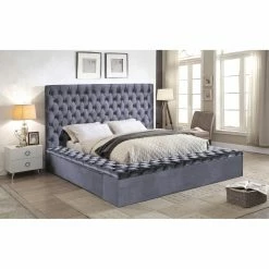 Promo 🛒 King Meridian Furniture Inc Bliss Velvet Platform Storage Bed 🎉 -Beds Shop scaleMERI459
