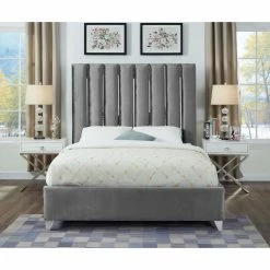 Best Pirce 🎁 King Meridian Furniture Inc Enzo Upholstered Panel Bed 👍 -Beds Shop scaleMERI593
