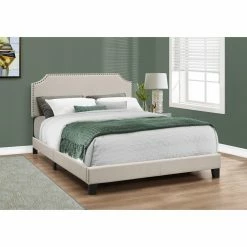 Buy 🛒 Queen Monarch Specialties Linen With Nailhead Trim Bed 😀 -Beds Shop scaleMON1481