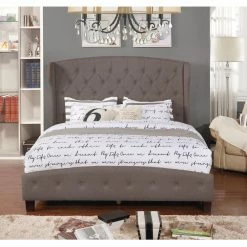 Brand new 🎁 Queen Nathaniel Home Jayce Upholstered Wingback Platform Bed ❤️ -Beds Shop scaleNATH074