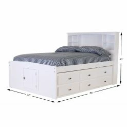 Best deal 🥰 Full/Double OS Home And Office Furniture Solid Pine Full Sized Captains Bookcase Bed With 6 Spacious Under Bed Drawers In Casual White 🛒 -Beds Shop scaleOLP328