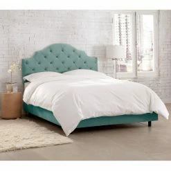 Flash Sale ✨ Skyline Furniture California King Tufted Notched Velvet Upholstered Bed 💯 -Beds Shop scaleSKY1401