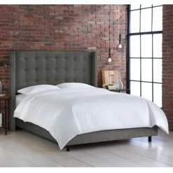 Discount 🥰 Skyline Furniture California King Skyline Nail Button Wingback Premier Upholstered Panel Bed ❤️ -Beds Shop scaleSKY1494