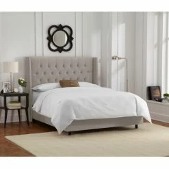 Outlet 😉 Skyline Furniture California King Skyline Nail Button Wingback Velvet Upholstered Bed 🤩 -Beds Shop scaleSKY1728