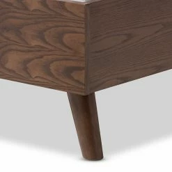 Budget 🔔 Baxton Studio Alinia Gray Fabric Upholstered Walnut Queen Size Platform Bed 👍 -Beds Shop scaleWSI3522