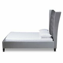 Outlet ✔️ King Baxton Studio Viola Velvet Upholstered And Tufted Platform Bed With Wingback Headboard 🧨 -Beds Shop scaleWSI4593
