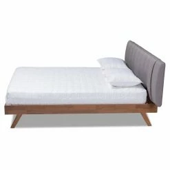 New ✨ King Baxton Studio Brita Walnut Wood Bed With Upholstered Headboard 😍 -Beds Shop scaleWSI4608